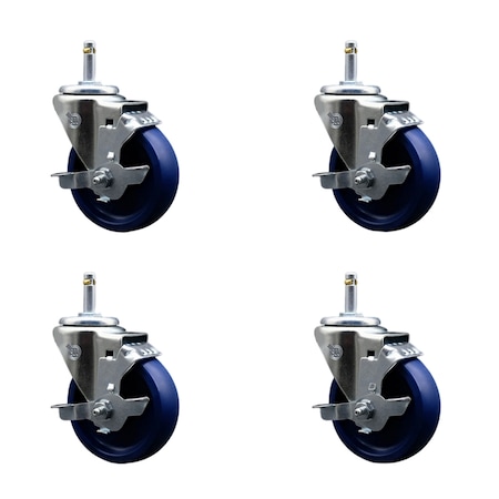 Service Caster 4'' Solid Poly Swivel 7/16'' Grip Ring Stem Caster Set with Brake, 4PK SCC-GR20S414-SPUS-TLB-716138-4